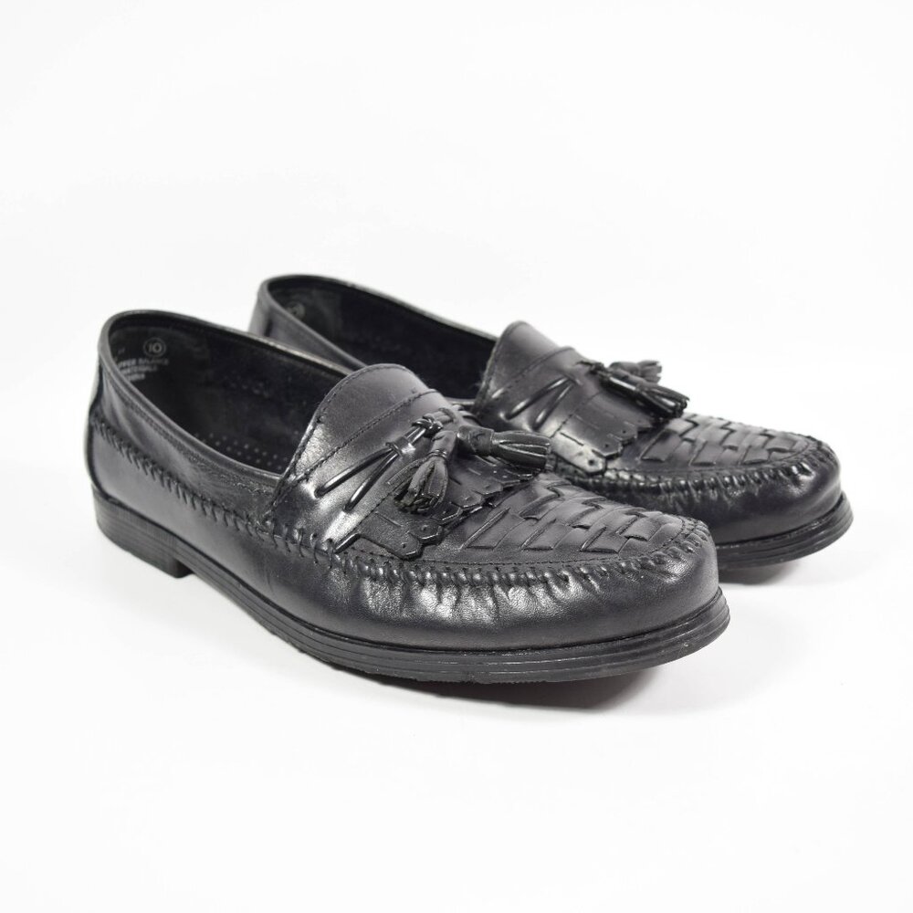 Earth Shoe Black Leather Woven Tassel Slip On Loafers Dress Shoes Sz 10
